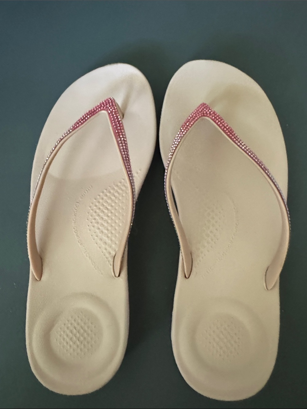 Fitflop Women's Beige Comfort Flip Flops with Silver Embellished Straps